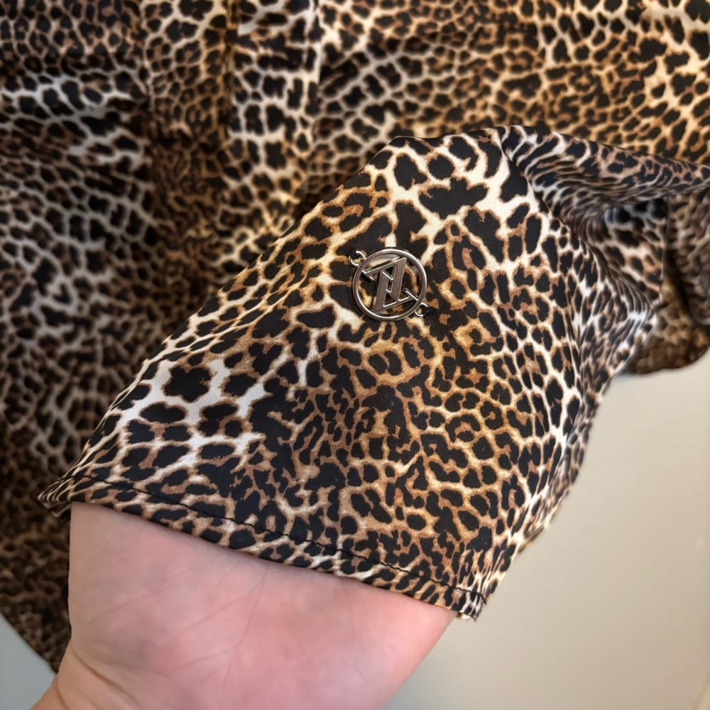 Adrienne Vittadini Leopard Print Women Tie Neck Blouse - Picture 3 of 5